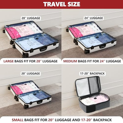 Vacuum Seal Bags for Clothing Travel and Home Storage, Travel Vacuum Bags with Electric Pump, Space Saver Compression Packing Cubes for Luggage Suitcase Bedding Blankets Clothes, 12 Combo