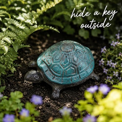 Cast Iron Turtle Key Hider Waterproof Hidden Key Holder for Outdoor | Decorative Hide a Key Garden Accessory for Yard, Patio, Lawn, Indoor & Outdoor Ideal Gift for Homeowners Family and Friends