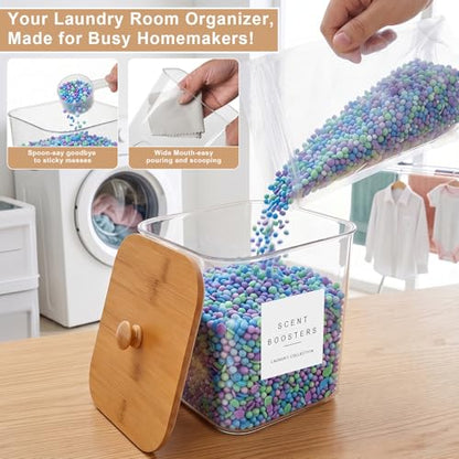 POLRAI 3 Pack Laundry Pod Containers and Dryer Sheet Holder, Laundry Room Organization Storage Containers with Lids and Labels for Detergent Pods Dry Sheet Organizing