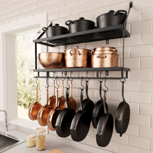30-Inch Kitchen Pot Rack - Mounted Hanging Rack fo... (Black | Metal)