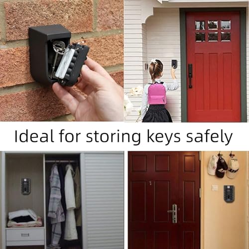 Indoor & Outdoor Key Lock Box Wall Mounted Push Button Combination Key Safe Storage Security Lock Box with Black Rubber Cover & Wall Bolt Fixings for 5 to 7 Mortise Style Keys