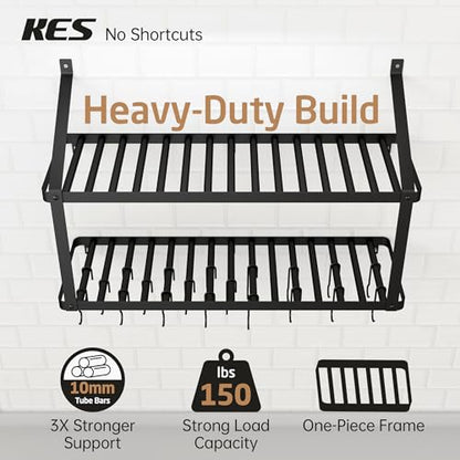 150 lb High-Capacity Pot Rack Wall Mounted with Po... (Black | Iron)