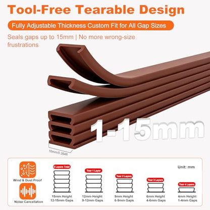 5-Layer Self-Adhesive Weather Stripping Door Seal, Soundproof Draft Stopper for Interior Exterior Doors & Windows, Dustproof Windproof, 19.7Ft (Black)