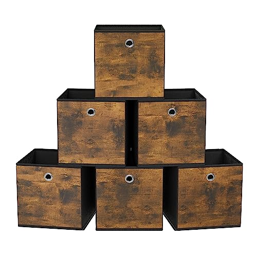 SONGMICS Storage Cubes, Foldable Fabric Storage Bins, Set of 6 | SONGMICS Storage Cubes, 10.2x10.2x11 Inches, Rustic Brown, URFB126B01