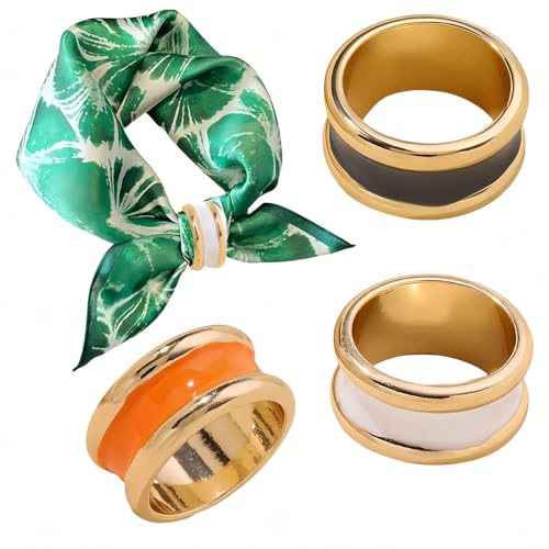 SYWDUDUCLT Scarf Ring for Women's Shawl, Silk Neckerchief, Tshirt, Gold/Sivler, S/M/L, 2 Pcs