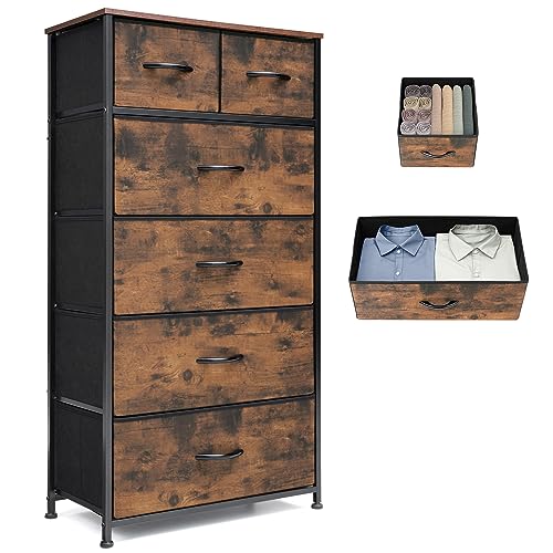Tall Dresser for Bedroom, Fabric Storage Tower wit... (Rustic Brown | Wood)