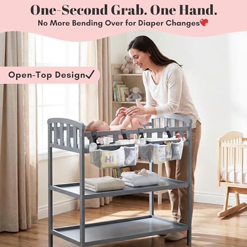 2-Pack Hanging Diaper Organizer for Crib, Playpen, Bassinet & Pack n Play | Hold 50+ Diapers. Changing Table Baby Diaper Caddy. Universal Hook Straps. Washable Newborn Essentials Organizer