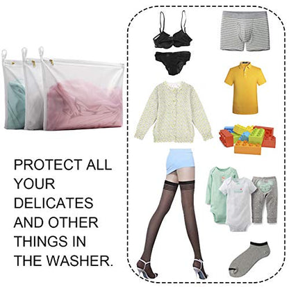 TENRAI Delicates Laundry Bags, Bra Fine Mesh Wash Bag for Underwear, Lingerie, Bra, Pantyhose, Socks, Use YKK Zipper, Have Hanger Loops,((0 Fluorescent Cloth White, 3 Medium, CQS)
