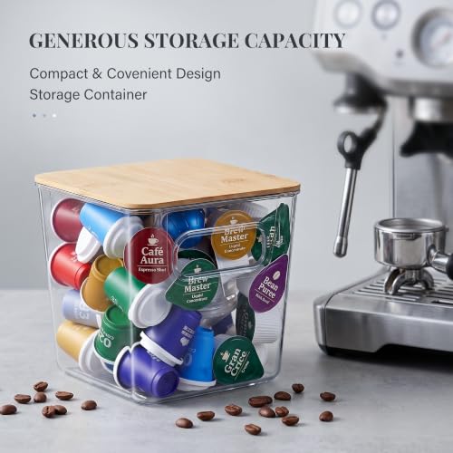 3 PACK Coffee Pod Holder K Cup Organizer Large Capacity Clear Storage Container Bins with Bamboo Lids for Coffee Bar Organization and Storage