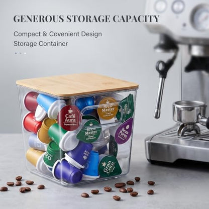 3 PACK Coffee Pod Holder K Cup Organizer Large Capacity Clear Storage Container Bins with Bamboo Lids for Coffee Bar Organization and Storage
