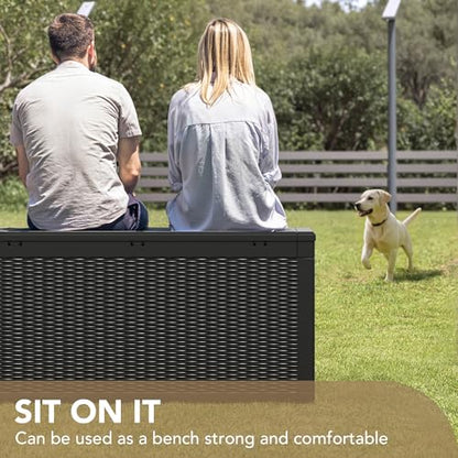 Devoko 100 Gallon Waterproof Resin Deck Box, Large Outdoor Storage Box | Indoor Outdoor Lockable Storage Container for Patio Furniture Cushions, Garden Tools & Pool Supplies