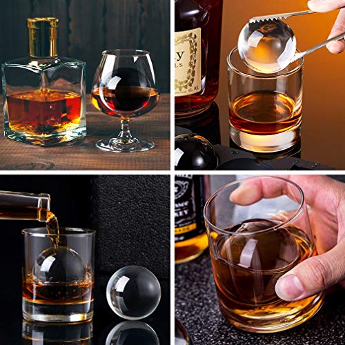Crystal Clear Ice Ball Maker, 4 Cavity Large Clear Ice Balls Form, 2.5” Round Ice Sphere Trays for Whiskey, Cocktail, Brandy, Bourbon