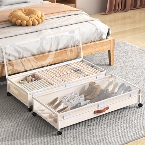 Under Bed Storage Containers with Wheels Large Und... (2 Count | White 2 Pack)