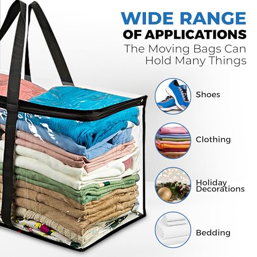 Clear Moving Bag (4-Pack) 25x14x12 - Zipper, Blankets, Breathable | Breathable Non-Woven Sides, Foldable, Comforters, Bedding, Clothes, Sweaters, College, Dorm, Packing