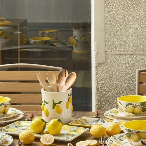 Lemon Handpainted Stoneware 6 inch Utensil Holder,... (Yellow | Stoneware)
