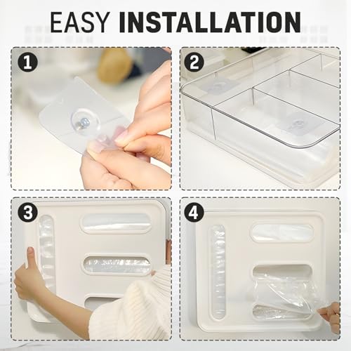 HIMUS Food Storage Bag Organizer - 4 in 1 Plastic Baggie Organizer for Drawer | Compatible with Sandwich, Snack, Gallon, Quart & Slider | Plastic Bag Organizers Kitchen Storage| Wall & Drawer Mount
