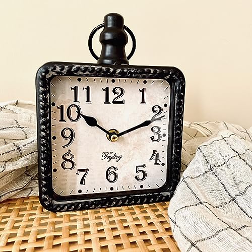 Retro Rectangle Metal Silent Small Wall Clock Black Rectangle | Battery Operated Vintage Decor Wall Clocks, Antique Old Design Style, for Farmhouse,Kitchen,Bedroom,Bathroom Rectangle