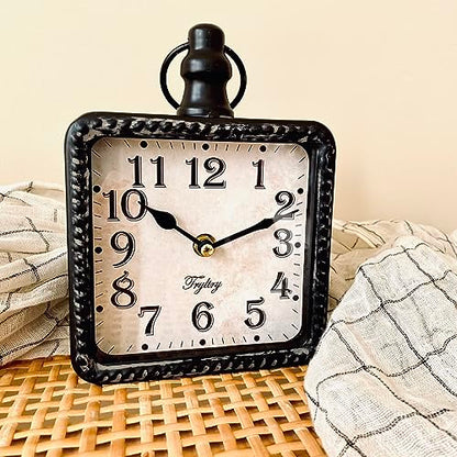 Retro Rectangle Metal Silent Small Wall Clock Black Rectangle | Battery Operated Vintage Decor Wall Clocks, Antique Old Design Style, for Farmhouse,Kitchen,Bedroom,Bathroom Rectangle
