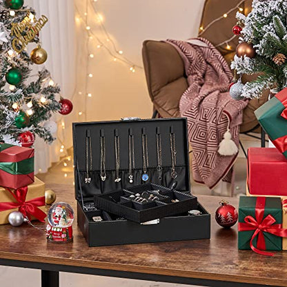 BEWISHOME Mens Jewelry Box Organizer, Jewelry Box for Men Women | with 4 Watch Case Removable Tray, Jewelry Display Storage Case, Carbon Fiber Design Earring Ring Bracelet Case, Black SSH07C