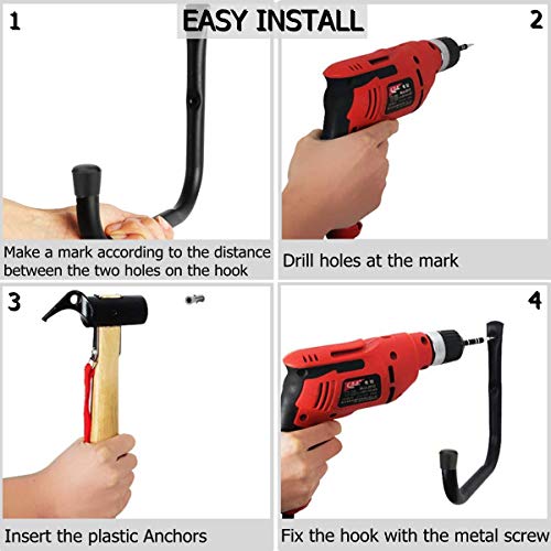 Garage Storage Ladders Hooks, 6 Pack Heavy Duty Utility Hanger, 9.8IN Wall Mount Rack Safely Holds 50 Pounds