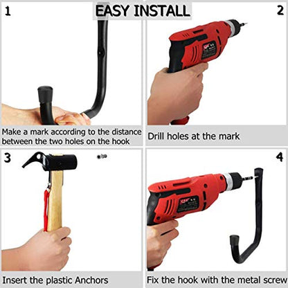 Garage Storage Ladders Hooks, 6 Pack Heavy Duty Utility Hanger, 9.8IN Wall Mount Rack Safely Holds 50 Pounds