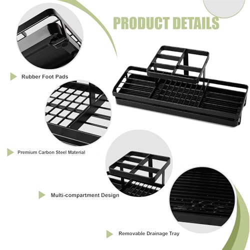 Toothbrush Holders Toothpaste Organizer Bathroom Accessories, Matte Black | Carbon Steel, 5 Slots, Removable Drip Tray, Easy to Clean, Electric Toothbrush Storage, for Countertop, Shower, Sink