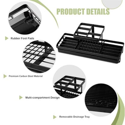 Toothbrush Holders Toothpaste Organizer Bathroom Accessories, Matte Black | Carbon Steel, 5 Slots, Removable Drip Tray, Easy to Clean, Electric Toothbrush Storage, for Countertop, Shower, Sink