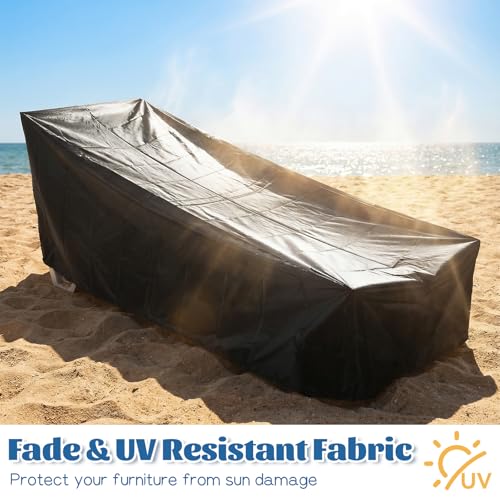 2 PCS Patio Chaise Lounge Cover Waterproof, Patio Lounge Chair Protector with Windproof Straps, Black Durable Patios Furniture Covers for Outside Stackable Cushions and Outdoor Furniture (83×30×32in)