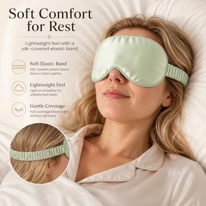 Silmer 100% Mulberry Silk Sleep Mask, 22 Momme 6A Silk Eye Mask for Sleeping, Soft Light Blocking Eye Cover with Silk Filling, Gift Box, Travel & Nap Sleep Mask for Women and Men (Green)