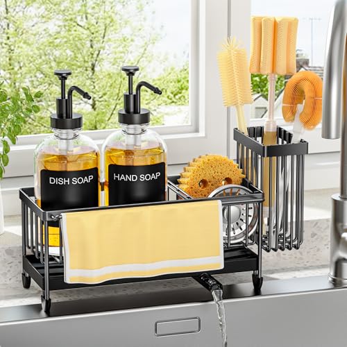 Kitchen Soap Dispenser Set with Sponge Holder and... (Transparent | Glass)