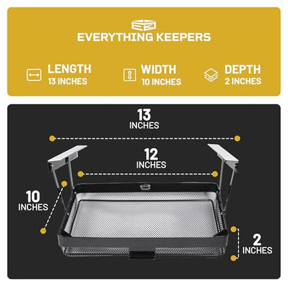 KEEPERS - Under Desk Drawer Slide Out – Metal Under Desk Storage Drawer for Office, Home, RV, Kitchen – Slim Under Table Drawer Attachment with Easy DIY Mount - Under Desk Organizer - 13x10x2.5In
