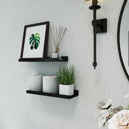 Black Floating Shelves for Wall Decor, 14 in Shelf with Lip Set of 2 | 4.5" Deep Display Picture Ledge Shelf, Wall Mounted Wood Storage Shelves for Bedroom, Bathroom, Living Room, Kitchen Nursery