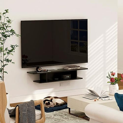 Floating TV Stand, Wall Mounted Entertainment Center and Cabinet Shelf, TV Console with Storage, Media Console for DVD Player, Space-Saving Under TV Shelf for Bedroom, Living Room (Black)