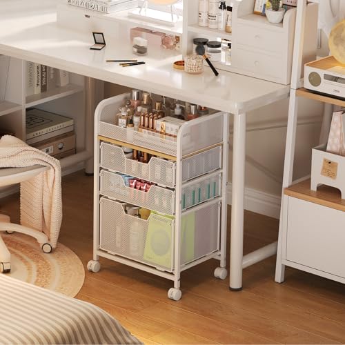 Hongtamoya Makeup Organizer Cart with Drawers, Floor Skincare Organizers Make Up Organizers Vanity Organizer Cosmetic Display Cases Holder for Skin Care Perfume Nail Polish Brush Hair Tool, White