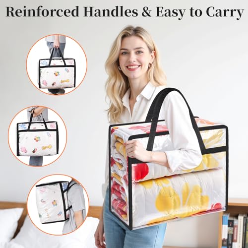 SpaceTrove Clear Storage Bags, 4-Pack Under Bed and Closet Organizers 60L | Clear PVC bags with zippers and handles, foldable waterproof moving bags store comforters, blankets, bedding, clothes and toy