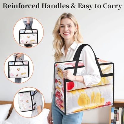 SpaceTrove Clear Storage Bags, 4-Pack Under Bed and Closet Organizers 60L | Clear PVC bags with zippers and handles, foldable waterproof moving bags store comforters, blankets, bedding, clothes and toy