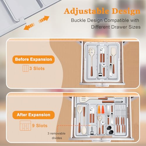 Large Utensil Organizer for Kitchen Drawer, Expand... (Grey | Polypropylene)