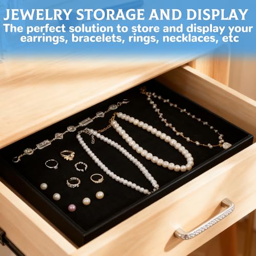 Rainmae 6 Pcs Velvet Stackable Jewelry Tray Showcase Display, Black | Jewelry Organizer Trays for Drawers and Countertop, Empty Plates for Necklace, Ring, Bracelet, and Earring Storage Display