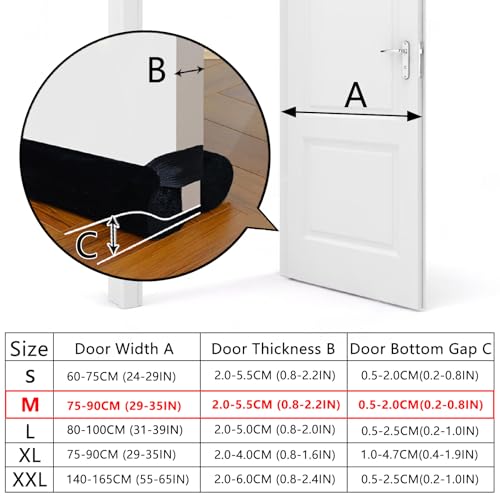 Door Draft Stopper for Doors 29-35" No Adhesive Dr... (Black | Flannel)