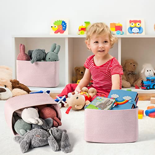 Woven Cotton Rope Storage Baskets 15x10x9.3" 3 Pac... (light pink | Cotton)