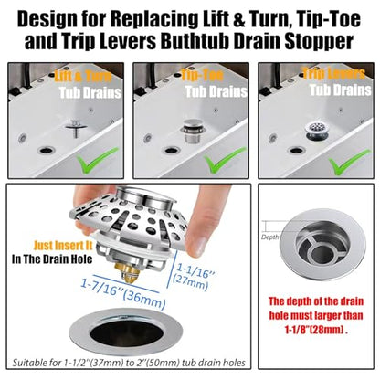Anlige Bathtub Drain Stopper, Pop Up Tub Stopper with Hair Catcher, Bathtub Plug and Cover with Strainer, Universal for 1.5 to 1.8in Tub Drain