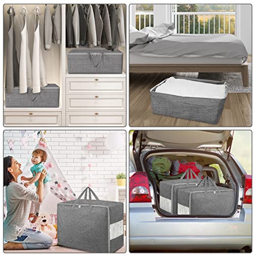 105L Extra Large Storage Bags, Folding Moving Comforter Blanket Storage Bags Closet Organizers and Storage Containers for Clothes with Strong Handles&Zippers Clear Window for Bedding Pillow Grey 3Pack