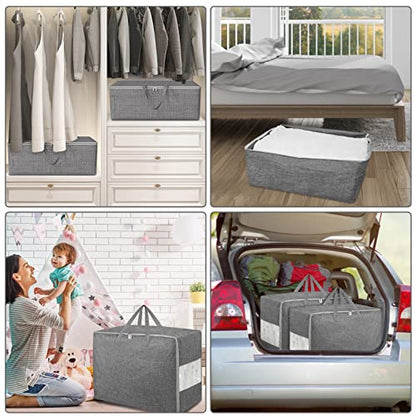 105L Extra Large Storage Bags, Folding Moving Comforter Blanket Storage Bags Closet Organizers and Storage Containers for Clothes with Strong Handles&Zippers Clear Window for Bedding Pillow Grey 3Pack