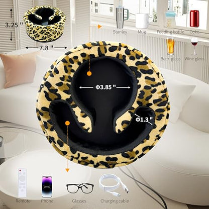 Xchouxer Couch Cup Holder Pillow, Sofa and Bed Organizer Caddy for Drinks, Remotes, Phones (Leopard)