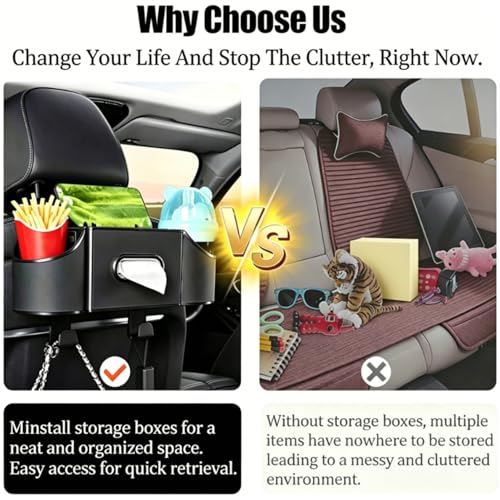Multifunctional Back Seat Car Organizer with Cup Holders, Tissue Box Holder, Phone Stand and Hooks, 4 in 1 Car Backseat Storage Box, Car Seat Back Organizer for Sedan SUV MPV(Black)