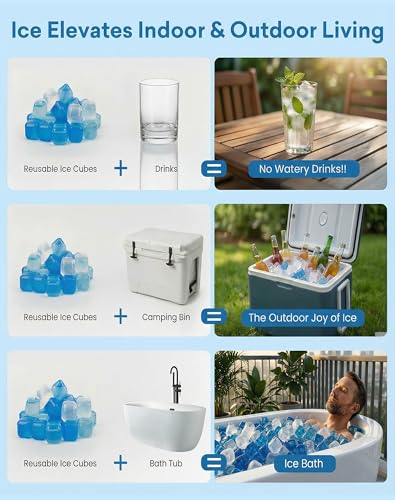 60 Pack Reusable Ice Cubes for Drinks, Camping and OutdoorIce Baths | BPA-free Plastic Ice Cubes, No Need for Dilution, Slowly Melt, for Ready-to-use Refrigeration Packs, Bbars and Party Hosts