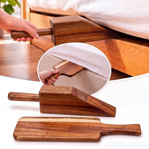 Leinuosen Mattress Lifter & Bed Maker Tool for Changing Sheets, Mattress Wedge Elevator, Bed Sheet Tucking Paddle Effortless Lifting Tuck Sheets Alleviating Back Pain (Acacia Wood,Wood 1)