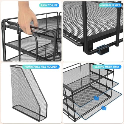gianotter 4-Tier Paper Organizer With Magazine Holder | Desk Organizers and Accessories, File Organizer for Office Supplies Storag (Black, 4-Tier)