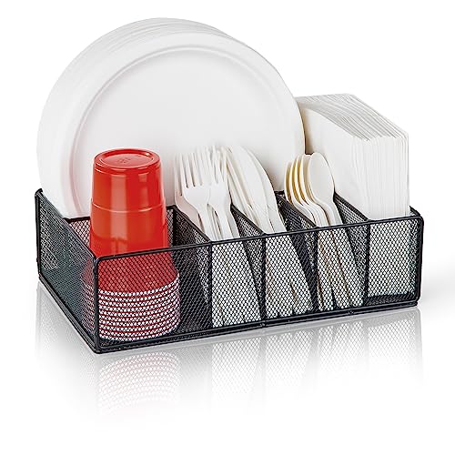 Paper Plate Organizer for Countertop, Metal Silver... (6 Count | Black | Metal)