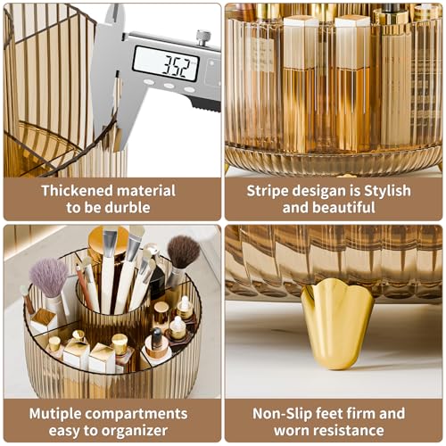 fanado 360° Rotate Makeup Brush Holder Organizer, Makeup Organizers Countertop, Makeup organization and Skincare Storage for Vanity, Desktop, Bathroom (Clear Amber)